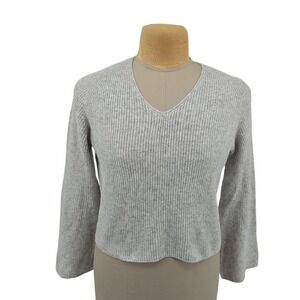 Almina Concept Ribbed V-Neck Sweater Womens Small Gray Wool Blend Knit Pullover